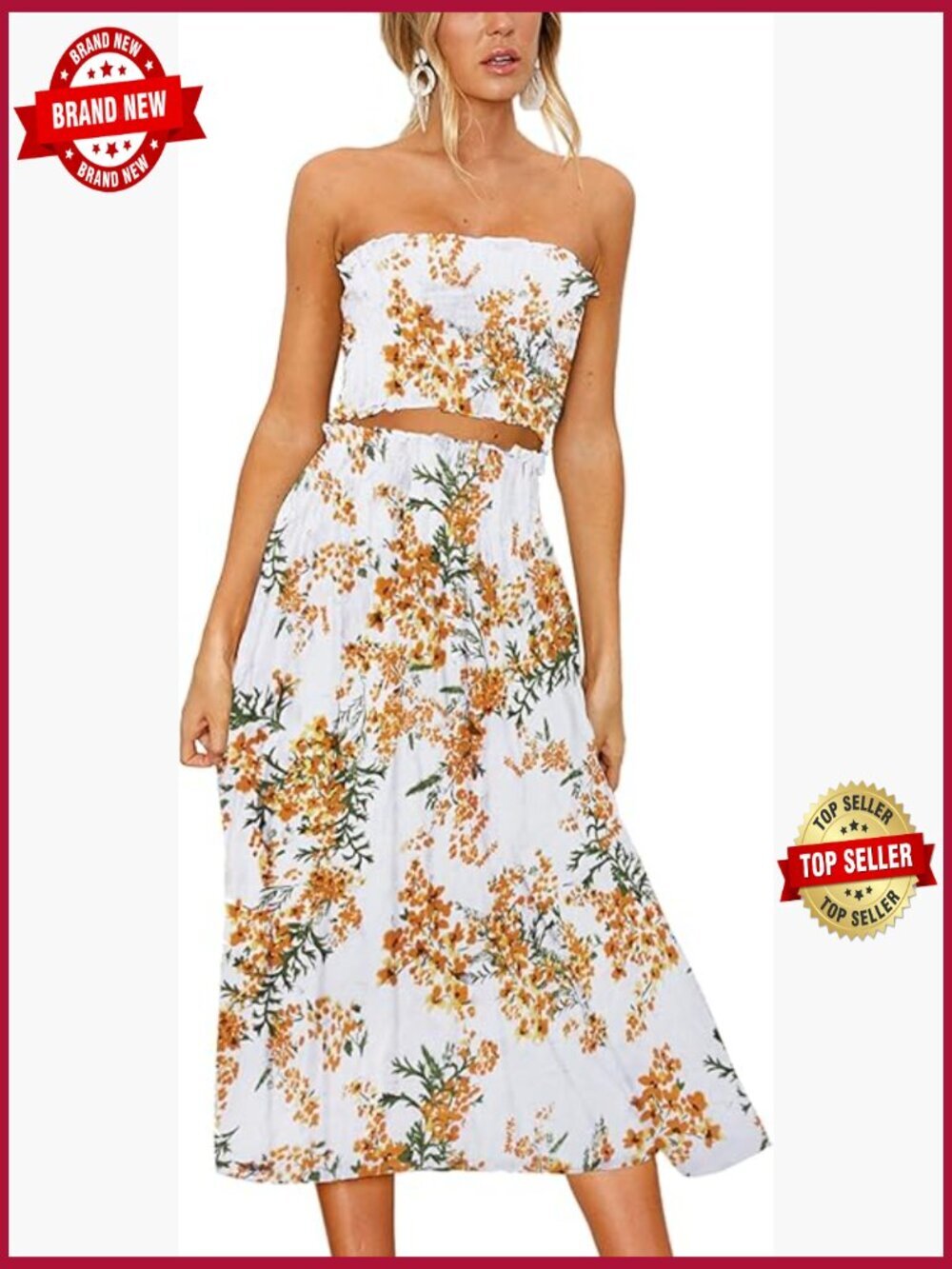 Floral Crop Top Maxi Skirt Set 2 Piece Outfit Bohemian Summer Dress